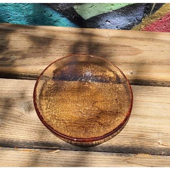 Fire & Light Recycled Art Glass COPPER Orange Dipping Dish Bowl 4 ¾ EUC Bubble - Picture 4 of 9